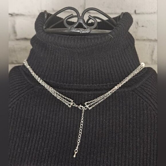 Silver Plated with Faux Pearls and Crystals 3 Layer Necklace - Picture 6 of 6